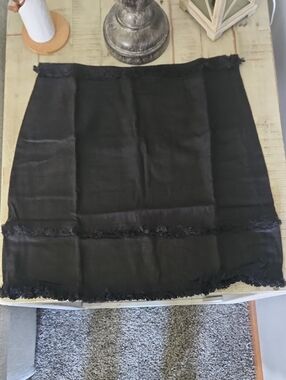 Fringed Lined Mini Skirt - Women's Classic Black, Lightweight, Linen/rayon Blend